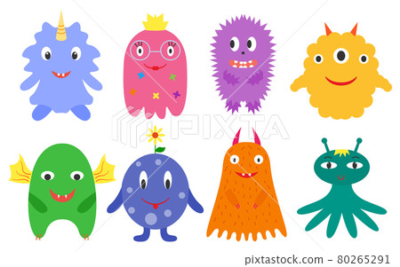 Monsters with horns and wings multicolored set 80265291