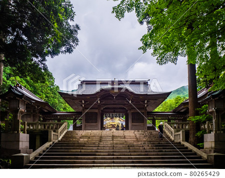 The gate in front of the shrine's hall of worship (Zuijinmon, Yahiko Shrine, Yahiko Village, Niigata Prefecture) 80265429