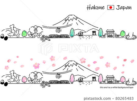 Simple line drawing set of Hakone cityscape in spring 80265483