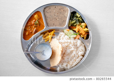 Bird's-eye view of Nepalese curry set meal Dal bhat 80265544