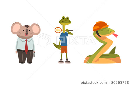 Humanized Animals of Different Professions with Koala in Business Suit and Snake in Hard Hat Vector Set Humanized Animals of Different Professions with Koala in Business Suit and Snake in Hard Hat Vector Set 80265758