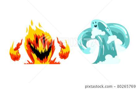 Roaring Fire and Water as Fantastic Elemental Creature Vector Set 80265769