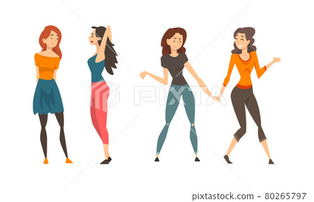 Happy Smiling Girl as Best Friends Spending Time Together Talking and Gossiping Vector Set Happy Smiling Girl as Best Friends Spending Time Together Talking and Gossiping Vector Set 80265797
