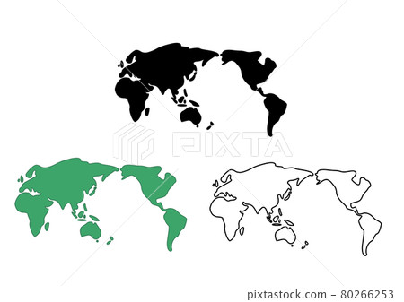 World Map Illustration-Simple Thick Line-3 Color Set 80266253