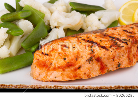 salmon, Provence herbs, lemon, cauliflower, with runner beans salmon, Provence herbs, lemon, cauliflower, with runner beans 80266283