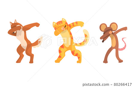 Animals Standing in Dub Dance Pose Set, Fox, Tiger, Mouse Doing Dabbing Cartoon Vector Illustration 80266417