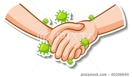 Sticker design of hands holding together with coronavirus sign Sticker design of hands holding together with coronavirus sign 80266640