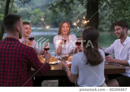 french dinner party on summer 80266867