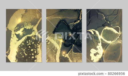 Marble set of gold, turquoise and dark blue backgrounds with texture 80266936