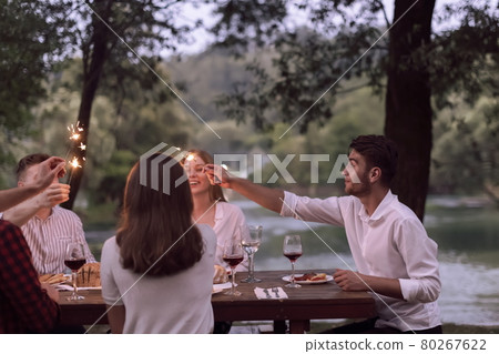 french dinner party on summer 80267622