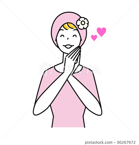 頭髮護理一個可愛的微笑女人戴著假髮的護理帽以防止頭髮稀疏插圖簡單 頭髮護理一個可愛的微笑女人戴著假髮的護理帽以防止頭髮稀疏插圖簡單 80267672