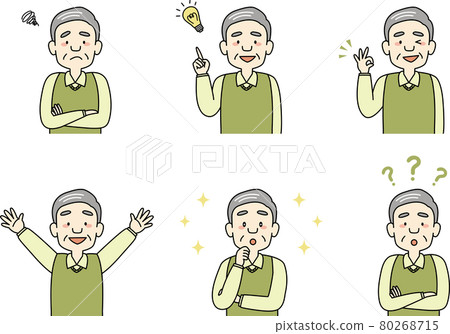 Illustration set of grandfather with various facial expressions (upper body) Illustration set of grandfather with various facial expressions (upper body) 80268715