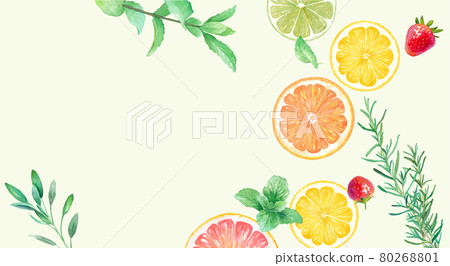 Trace vector of watercolor illustrations of fresh fruits and herbs. Healthy image banner background. Trace vector of watercolor illustrations of fresh fruits and herbs. Healthy image banner background. 80268801