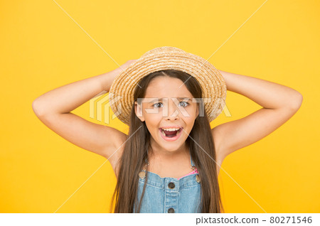 What. Surprised expression. Stunning girl in elegant hat.  80271546