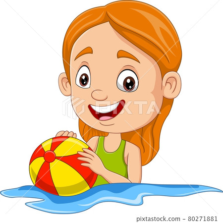 Cartoon happy girl playing beach ball 80271881