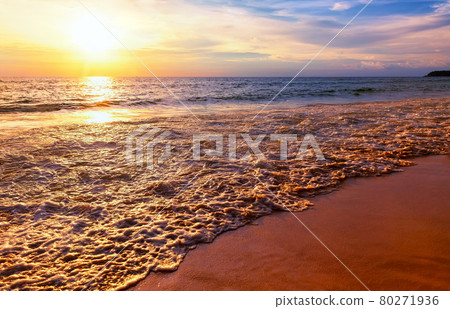 Landscape of sunset on beautiful beach in Punta Cana, Dominican Republic. Landscape of sunset on beautiful beach in Punta Cana, Dominican Republic. 80271936