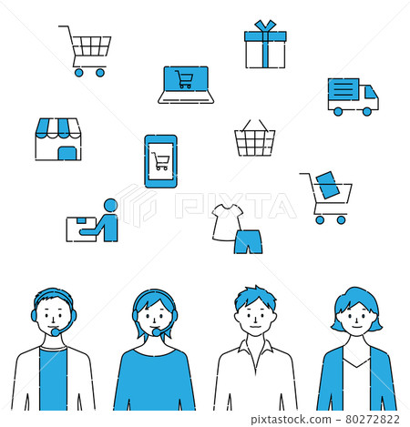 Online shopping illustration / person and icon... - Stock Illustration  [80272822] - PIXTA