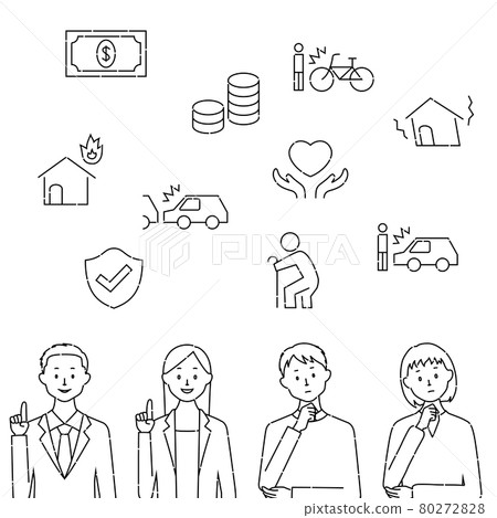 保險插圖/人物和圖標集（白色背景/矢量/剪紙） 80272828