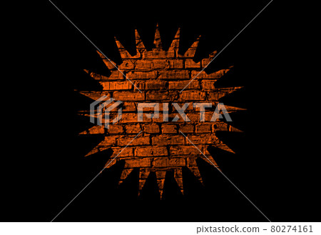 Illustration of the sun symbol with brick texture on a black background. Illustration of the sun symbol with brick texture on a black background. 80274161