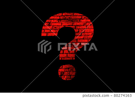 Illustration of a red question mark with a brick texture on a black background. 80274163