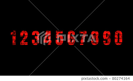 Illustration of red numbers from 0 to 9 with brick texture on a black background. 80274164