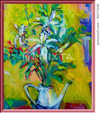 含百合花油畫框 80274390