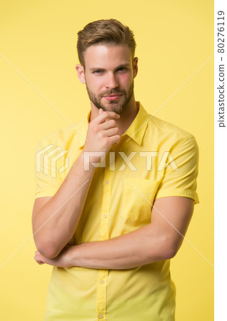 Bearded man. man on yellow background. Male fashion.  80276119