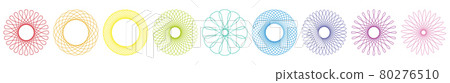 Spirograph graphic flowers, colorful different geometric circular patterns. Isolated vector illustration on white background. Spirograph graphic flowers, colorful different geometric circular patterns. Isolated vector illustration on white background. 80276510