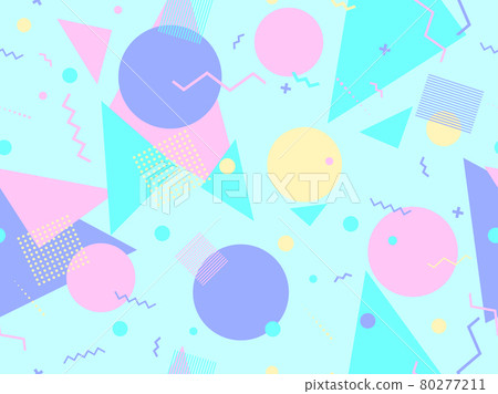 Memphis seamless pattern. Geometric elements memphis in the style of 80's. Trendy retro background for printing on paper, advertising materials and fabric. Vector illustration 80277211