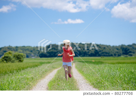 A girl walking on a footpath 80277708
