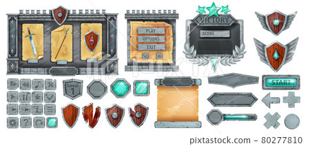 Stone game UI vector set, RPG rock button,... - Stock Illustration ...