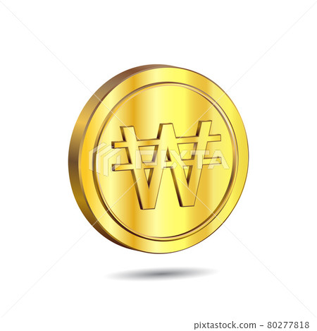 3D Vector illustration of Gold Coin with Won sign isolated on white color background.. The official currency of South Korean and the North Korean unofficially 80277818