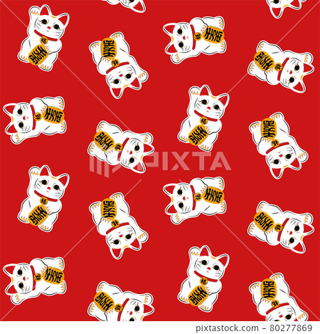 Illustration material Seamless pattern of beckoning cat with oval 80277869