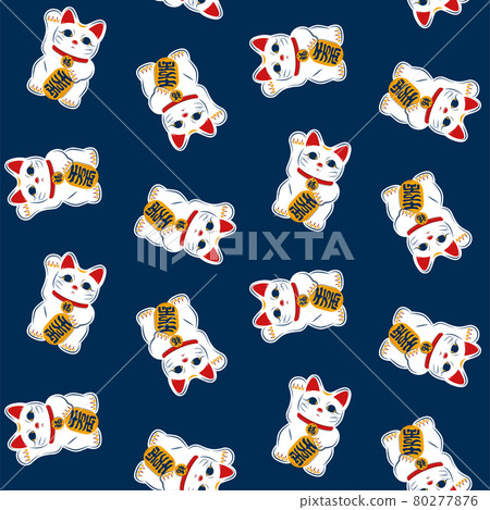 Illustration material Seamless pattern of beckoning cat with oval 80277876