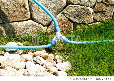 Gardening blue lawn and watering hose branch connector 80278134
