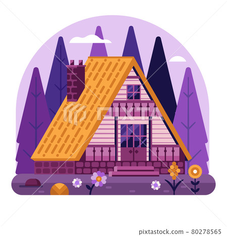 Wooden Chalet House on Forest Area - Stock Illustration [80278565] - PIXTA