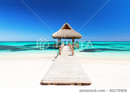 Beautiful tropical white sandy beach in Cap Cana, Dominican Republic 80278908
