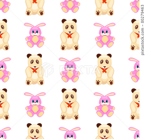 Seamless Pattern with Rabbit and Teddy Bear Vector 80279463