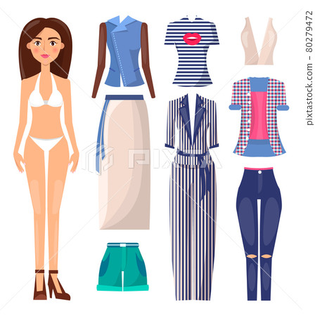 Summer Mode Poster with Girl in Swimsuit Vector 80279472