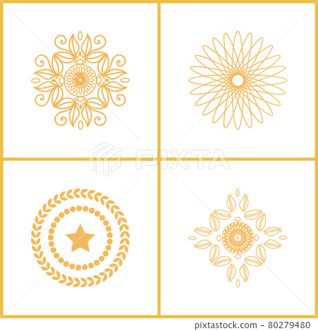 Set Water Marks Golden Seals Star Laurel Branches Set Water Marks Golden Seals Star Laurel Branches 80279480