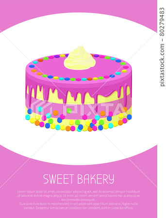 Sweet Bakery Poster with Milk Cake Covered by Jam Sweet Bakery Poster with Milk Cake Covered by Jam 80279483