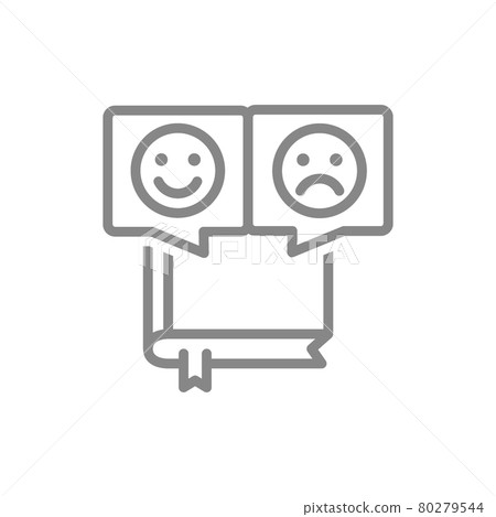 Book with different emotions line icon. Reader... - Stock Illustration ...