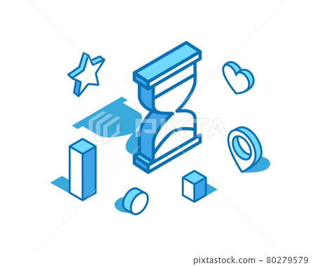 Hourglass blue line isometric illustration. Time management, deadline, sand clock 3D banner template. 80279579