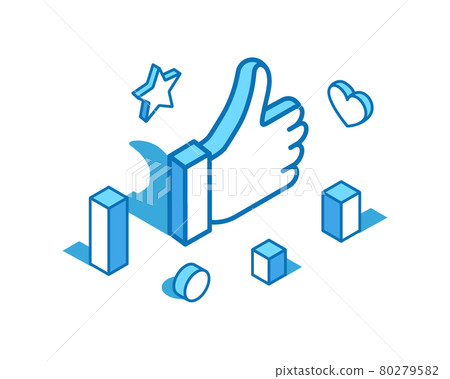 Like, thumb up blue line isometric illustration. Approve gesture, best 3D banner template. 80279582