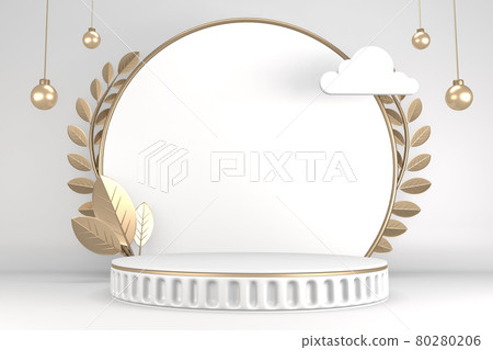 Victory  golden podium winner on white background minimal design. 3D rendering 80280206