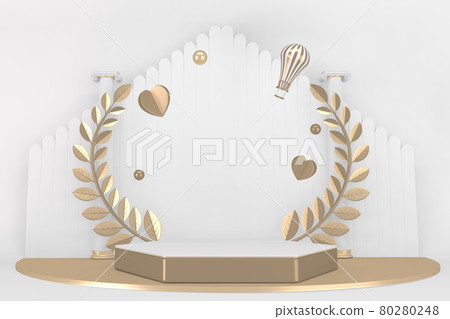 Victory  golden podium winner on white background minimal design. 3D rendering 80280248