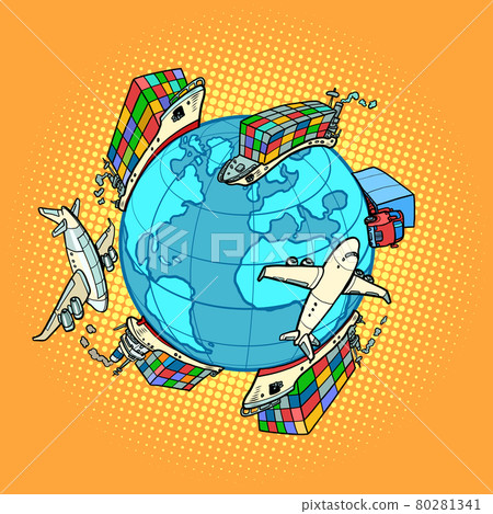 cargo transportation aircraft ship containers truck, logistics international trade 80281341