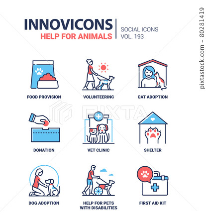 Help for animals - modern colorful line design style icons 80281419