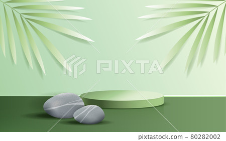 Cosmetic spa on green background and premium podium display for product presentation branding and packaging . studio stage with leaf and stone. vector design Cosmetic spa on green background and premium podium display for product presentation branding and packaging . studio stage with leaf and stone. vector design 80282002