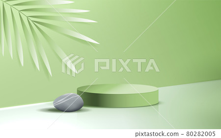 Cosmetic spa on green background and premium podium display for product presentation branding and packaging . studio stage with leaf and stone. vector design Cosmetic spa on green background and premium podium display for product presentation branding and packaging . studio stage with leaf and stone. vector design 80282005